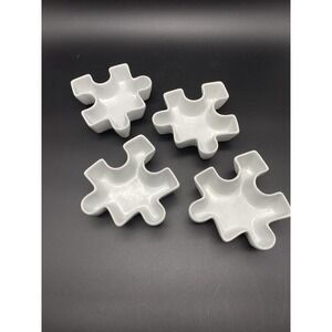 4 JIGSAW‎ PUZZLE PIECES CONDIMENT BOWLS DIPPING SAUCE WHITE Made In France